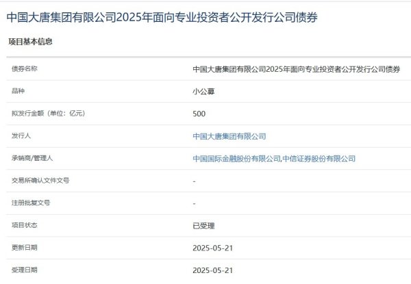 杠杆配资官网 中国大唐集团拟发行500亿元小公募